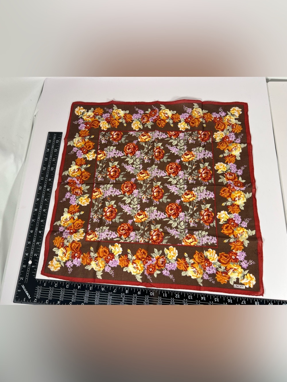 Vintage Liberty Floral Scarf Brown Rust Orange Purple Roses
